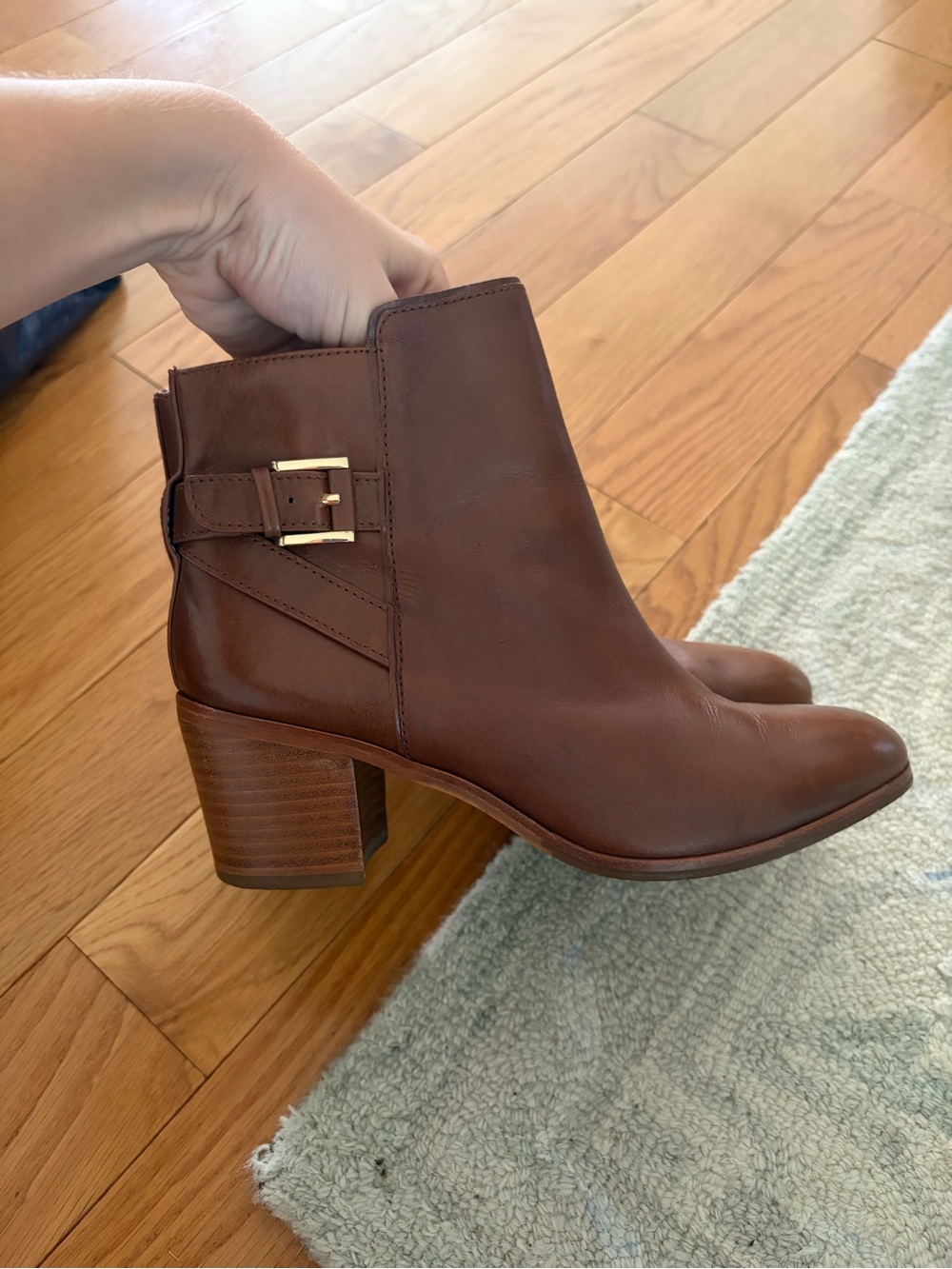 Louise et Cie Brown Leather Ankle Boots with Gold Buckle